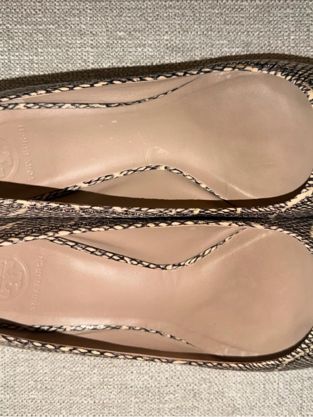 Tory Burch Reva Snake-Print Leather Ballet Flat with Silver Logo - Picture 4 of 8